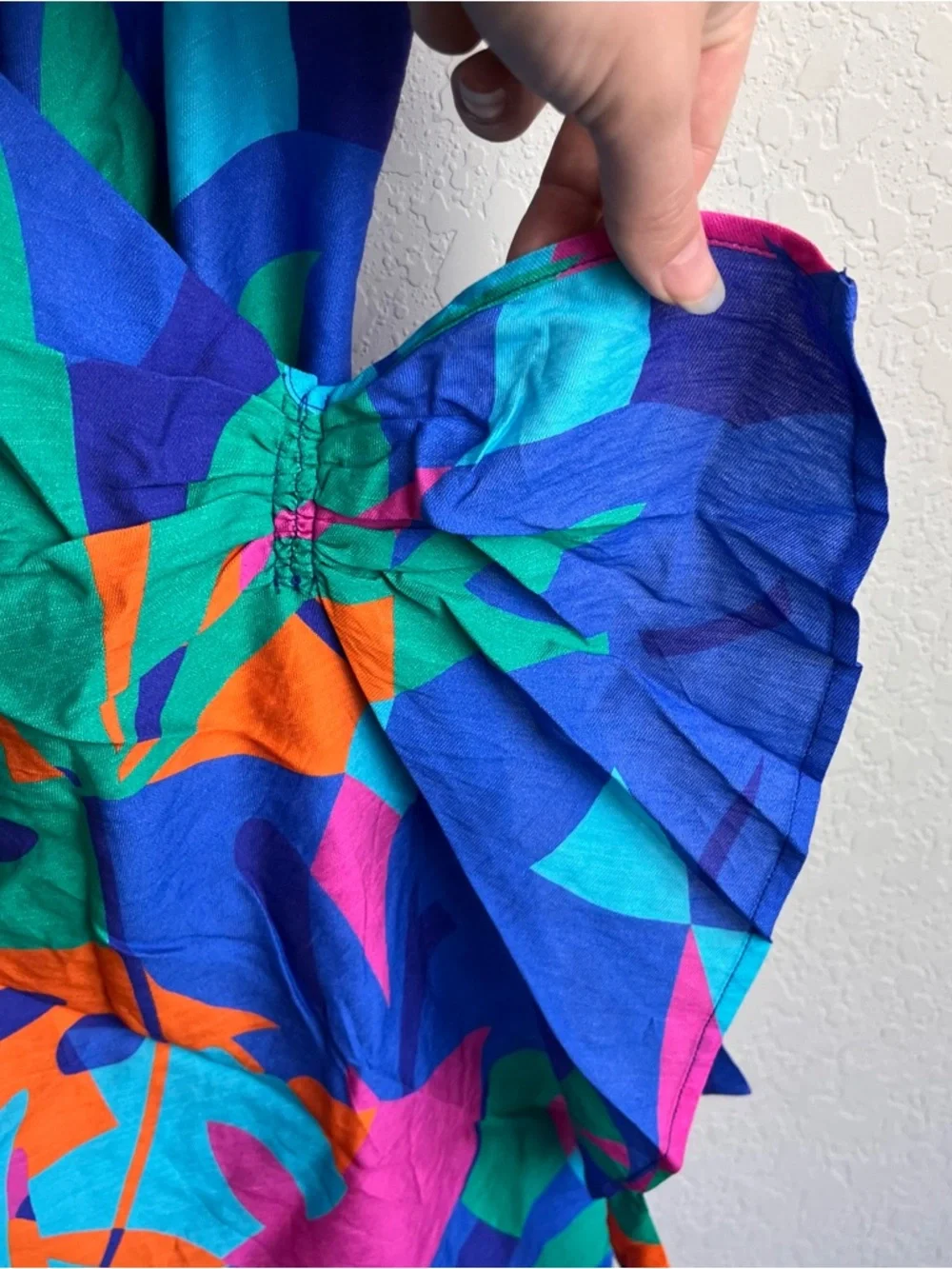 Cupshe Papaya Pop Tropical Mini Wrap Dress Small S Blue Green Print NWT Womens - Picture 9 of 15